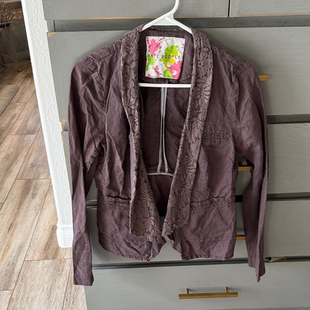 Free People Brown Lace-Trim Blazer